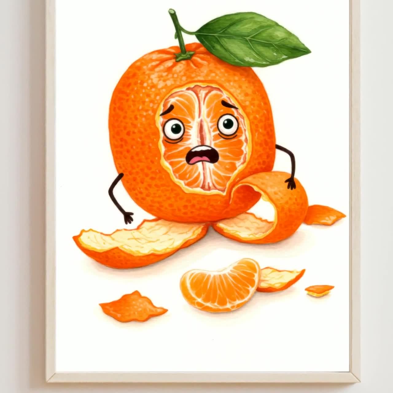 Funny Clementine Cartoon Print: Quirky Kitchen Wall Art (digital